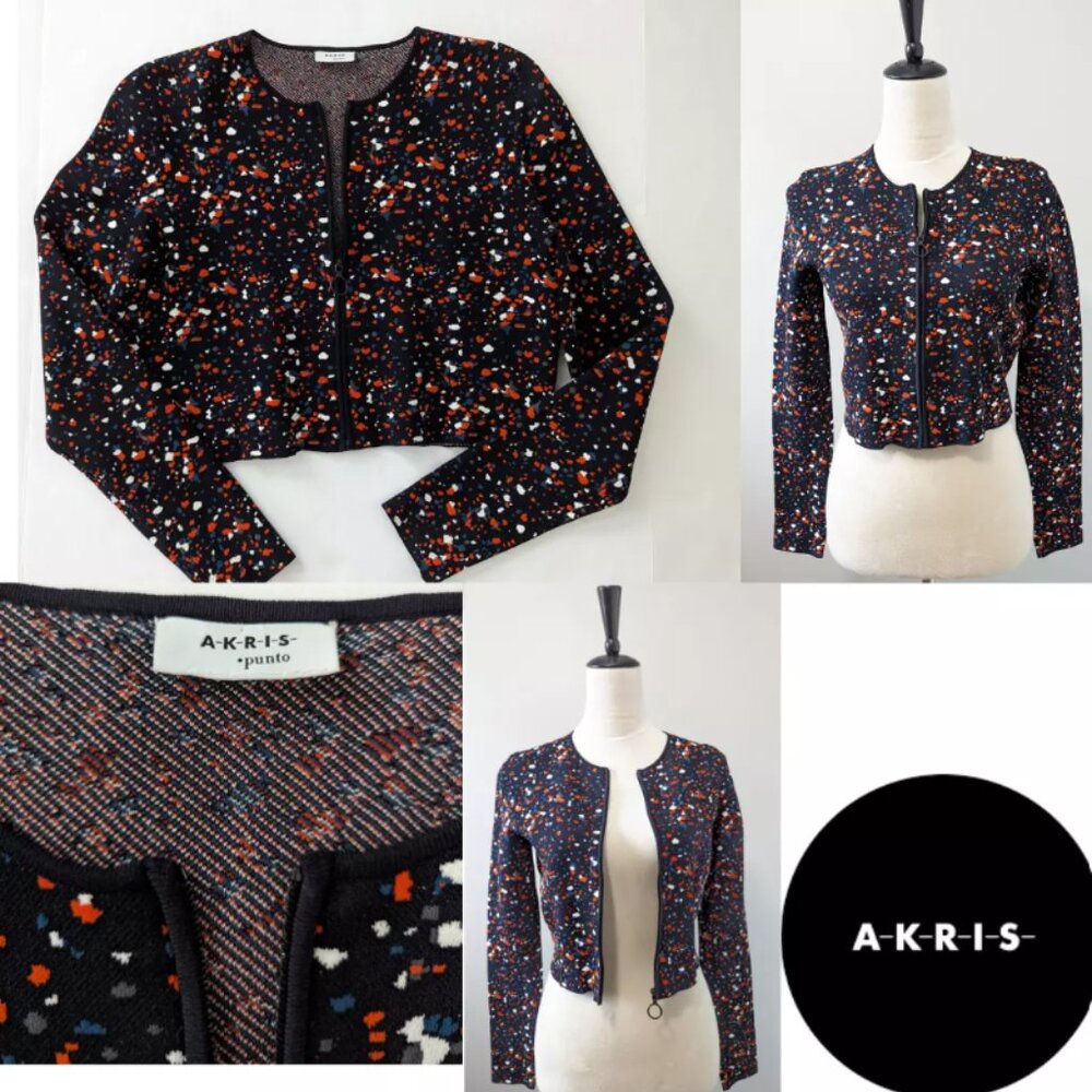 Akris Punto Cropped knit Jacket Zip Blue red white